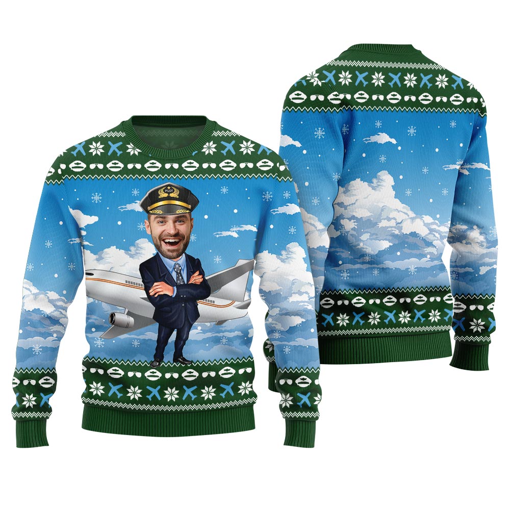 Custom Face Pilot Ugly Xmas Sweater