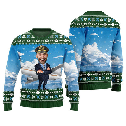 Custom Face Pilot Ugly Xmas Sweater