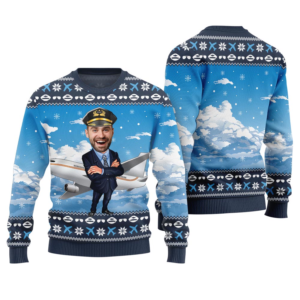 Custom Face Pilot Ugly Xmas Sweater