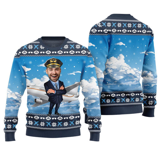Custom Face Pilot Ugly Xmas Sweater