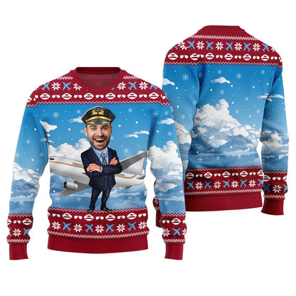 Custom Face Pilot Ugly Xmas Sweater