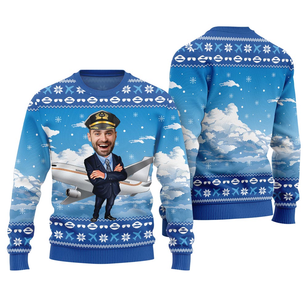 Custom Face Pilot Ugly Xmas Sweater
