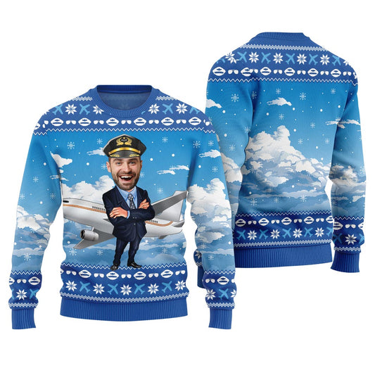Custom Face Pilot Ugly Xmas Sweater