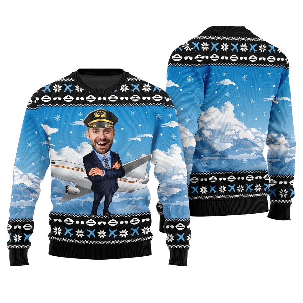 Custom Face Pilot Ugly Xmas Sweater
