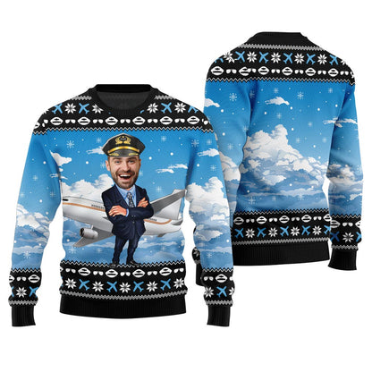 Custom Face Pilot Ugly Xmas Sweater