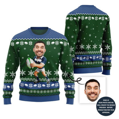 Custom Face Rugby Ugly Xmas Sweater