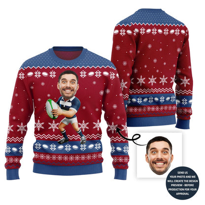 Custom Face Rugby Ugly Xmas Sweater