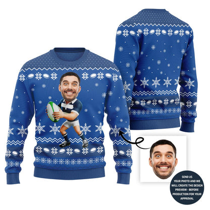 Custom Face Rugby Ugly Xmas Sweater