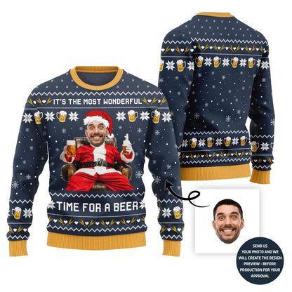 Hilarious Custom Face Santa Beer Ugly Xmas Sweater