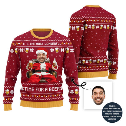 Hilarious Custom Face Santa Beer Ugly Xmas Sweater (Copy)