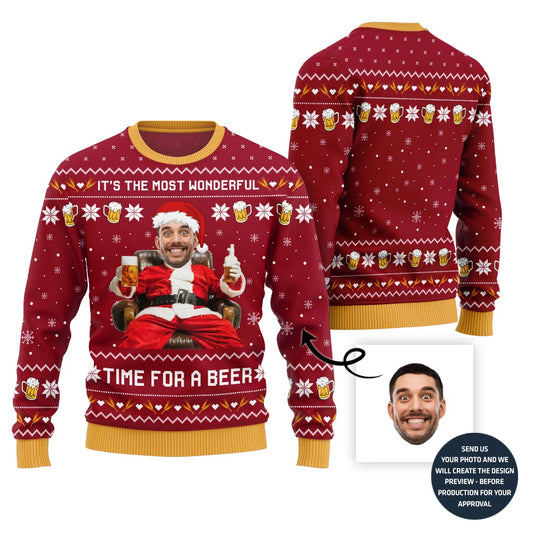 Hilarious Custom Face Santa Beer Ugly Xmas Sweater (Copy)