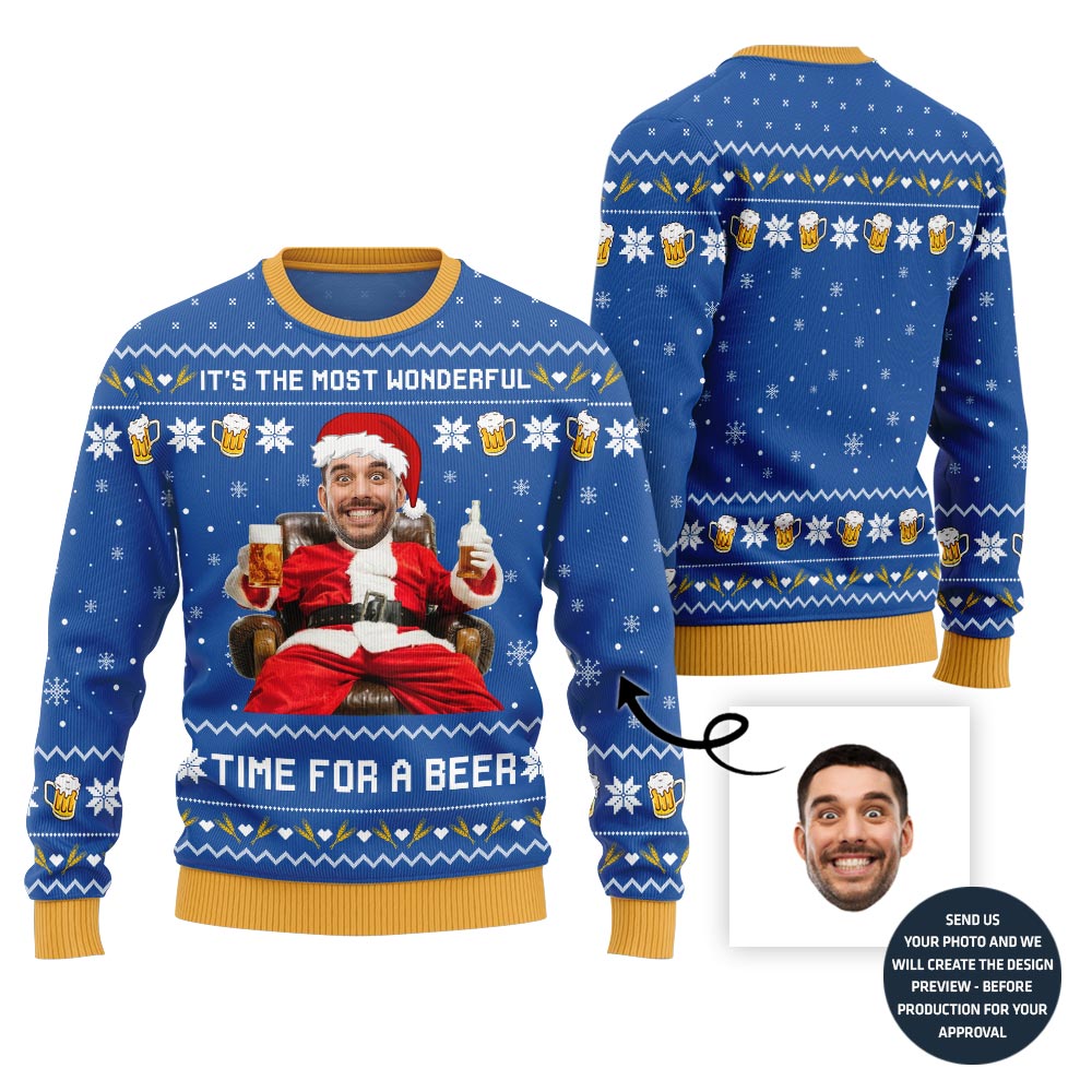 Hilarious Custom Face Santa Beer Ugly Xmas Sweater