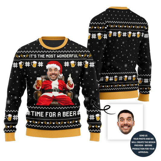 Hilarious Custom Face Santa Beer Ugly Xmas Sweater (Copy)