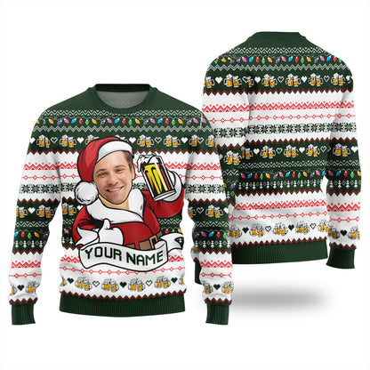Custom Face Santa Drinking Beer Ugly Christmas Sweater Unisex