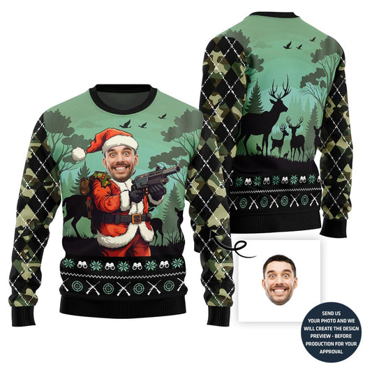 Custom Face Santa Hunting Christmas Sweater For Men