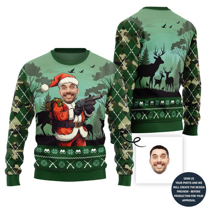 Custom Face Santa Hunting Christmas Sweater For Men
