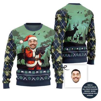 Custom Face Santa Hunting Christmas Sweater For Men