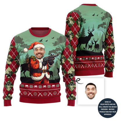 Custom Face Santa Hunting Christmas Sweater For Men
