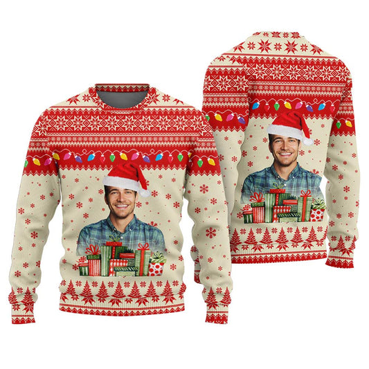 Custom Face Santa Ugly Christmas Sweater Cardinal Red