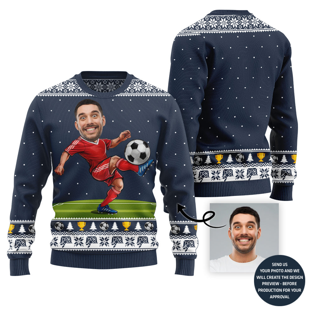 Custom Face Soccer Player Ugly Sweater