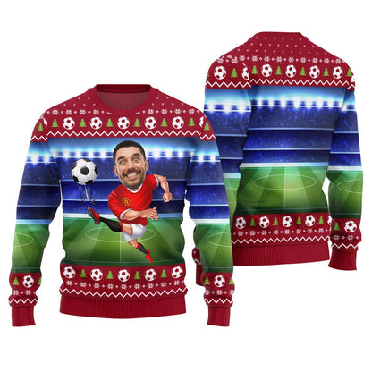 Custom Face Soccer Ugly Christmas Sweater