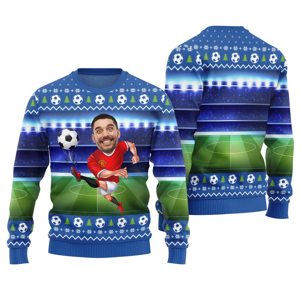 Custom Face Soccer Ugly Christmas Sweater
