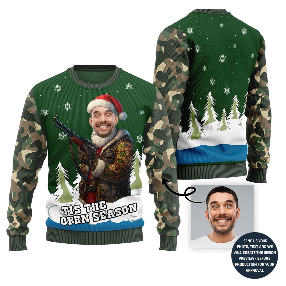 Custom Face Tis The Season Hunting Christmas Sweater
