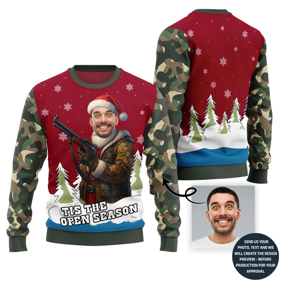 Custom Face Tis The Season Hunting Christmas Sweater