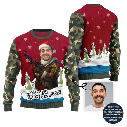 Custom Face Tis The Season Hunting Christmas Sweater