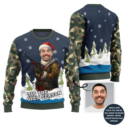 Custom Face Tis The Season Hunting Christmas Sweater