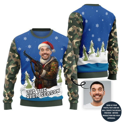 Custom Face Tis The Season Hunting Christmas Sweater