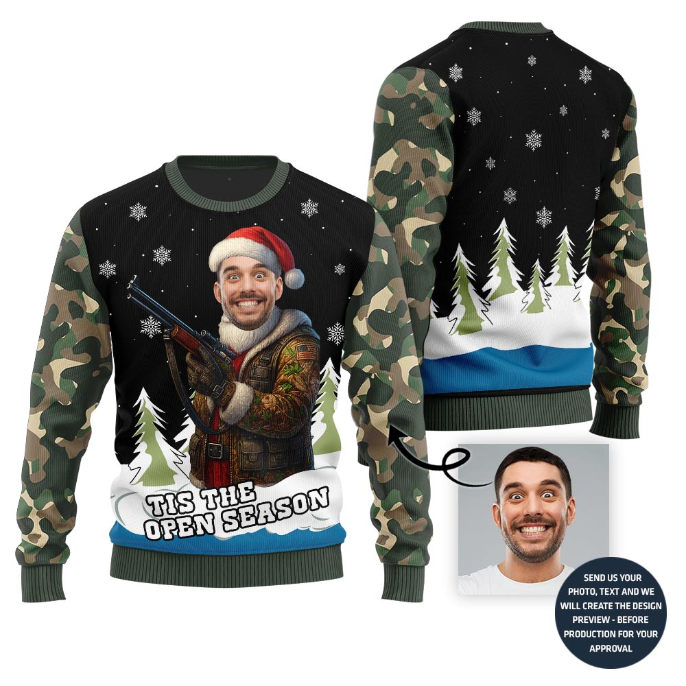 Custom Face Tis The Season Hunting Christmas Sweater