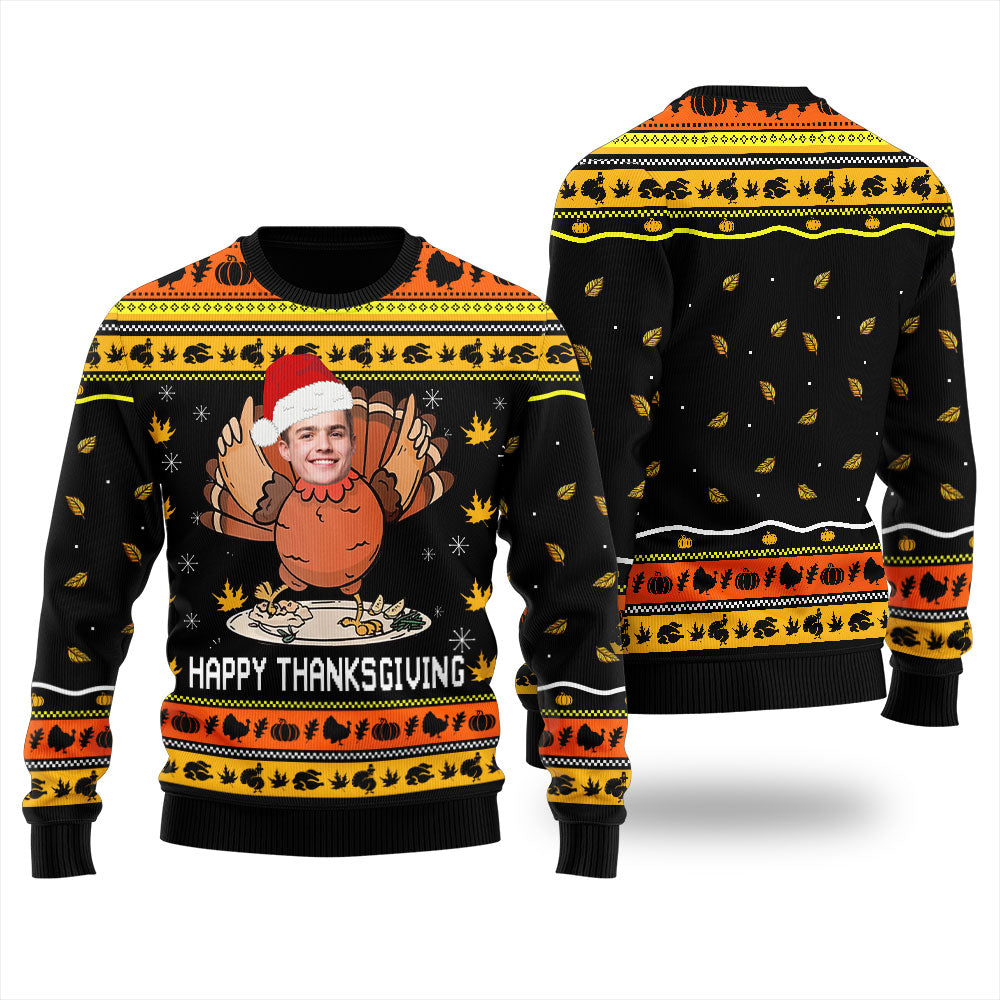 Custom Face Turkey Thanksgiving Ugly Christmas Sweater For Men