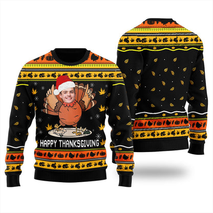 Custom Face Turkey Thanksgiving Ugly Christmas Sweater For Men
