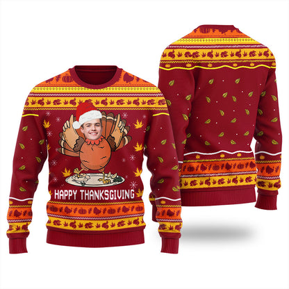 Custom Face Turkey Thanksgiving Ugly Christmas Sweater For Men