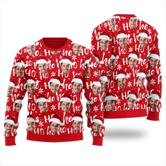 Custom Face Ugly Christmas Sweater For Unisex Cardinal Red