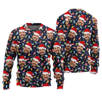 Custom Face Ugly Christmas Sweater Navy
