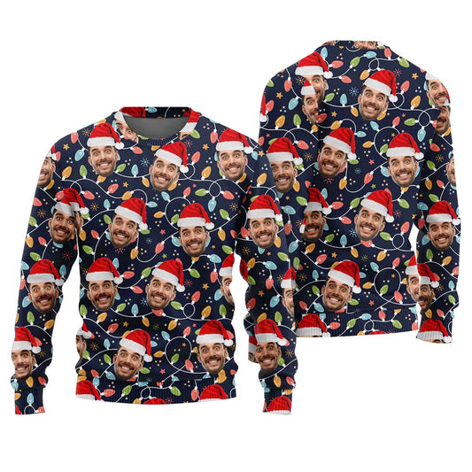 Custom Face Ugly Christmas Sweater Navy