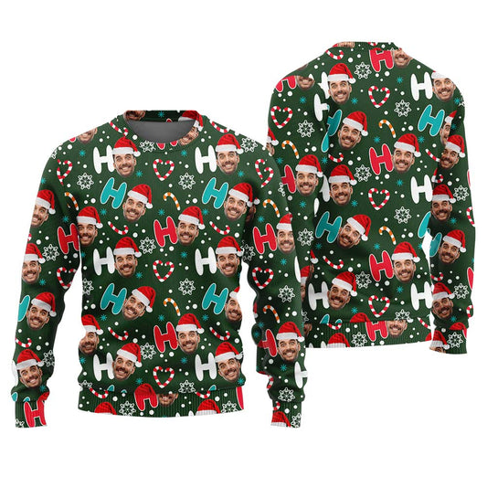 Custom Face Ugly Sweater Forest Green