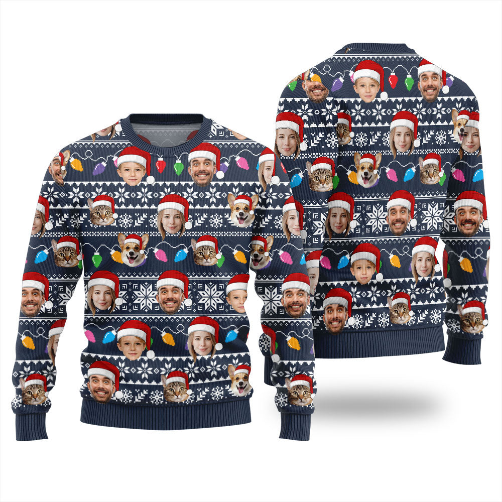 Custom Face With Pet Ugly Christmas Sweater