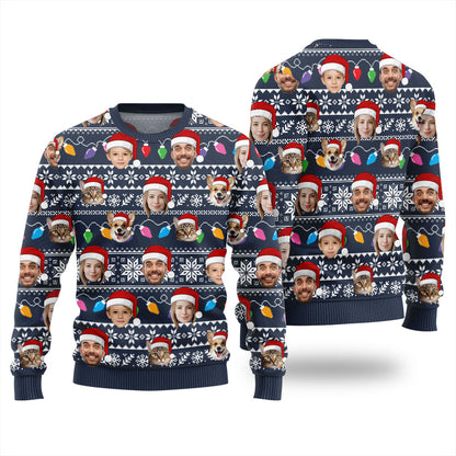 Custom Face With Pet Ugly Christmas Sweater