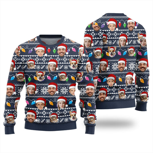Custom Face With Pet Ugly Christmas Sweater
