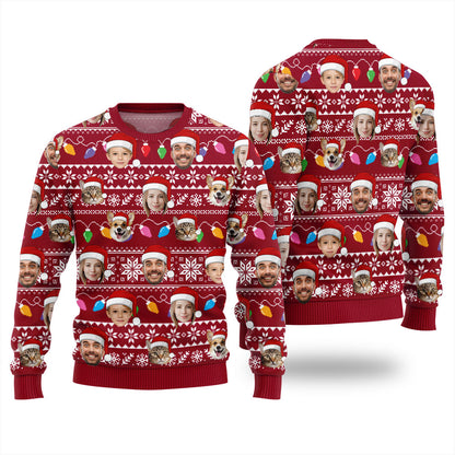 Custom Face With Pet Ugly Christmas Sweater