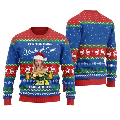 Custom Face Xmas Sweater Its The Most Wonderful Time For A Beer For Women