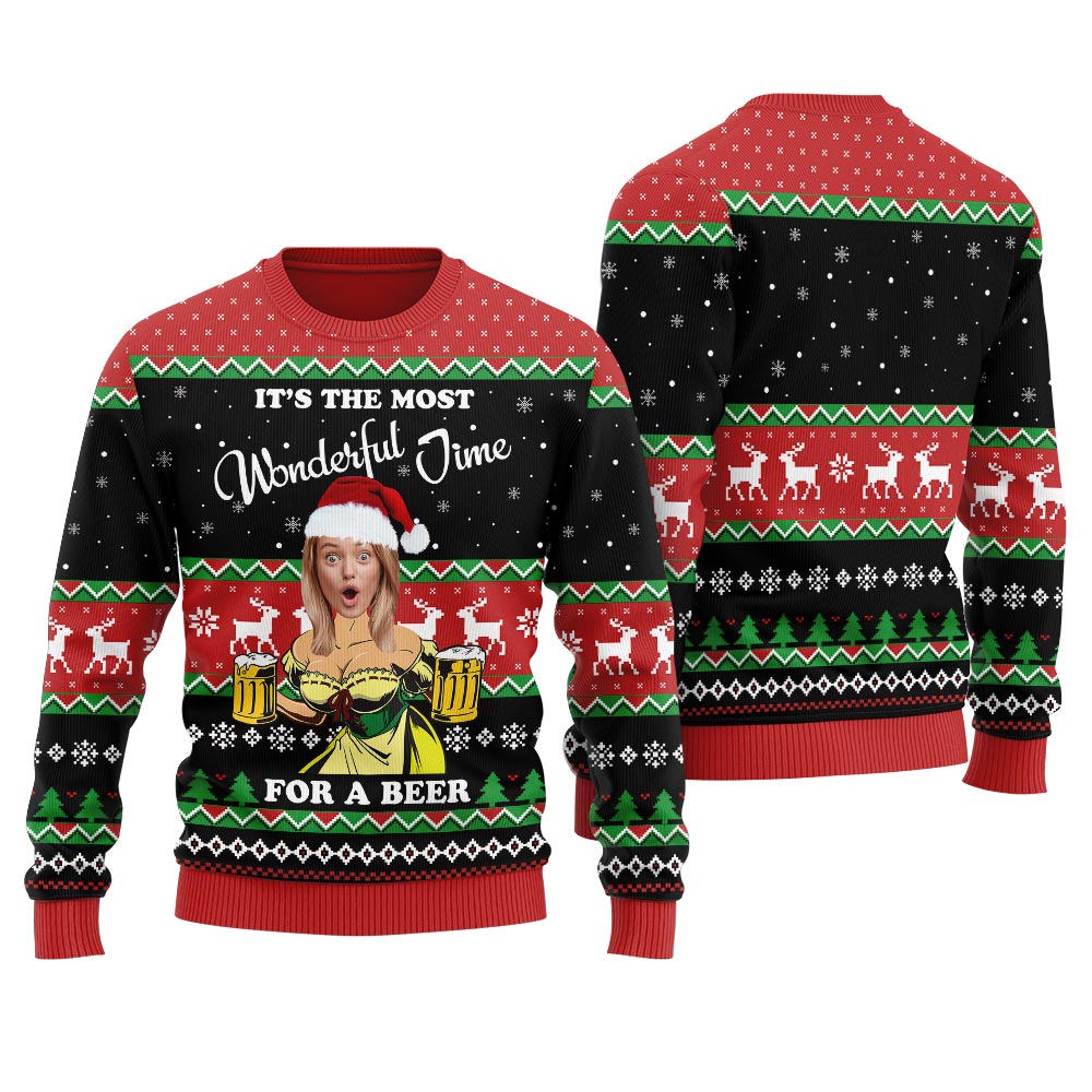 Custom Face Xmas Sweater Its The Most Wonderful Time For A Beer For Women