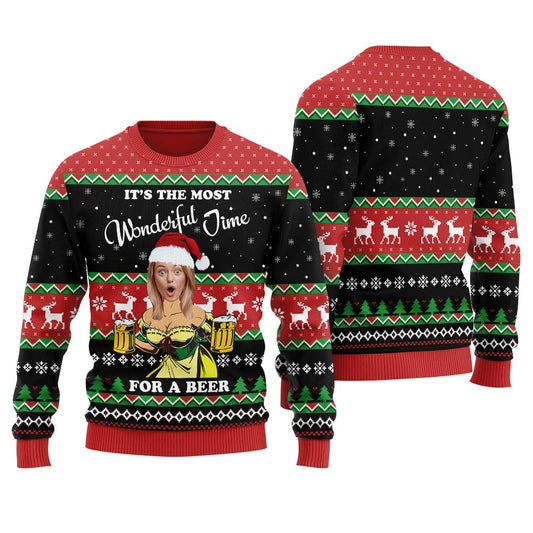 Custom Face Xmas Sweater Its The Most Wonderful Time For A Beer For Women