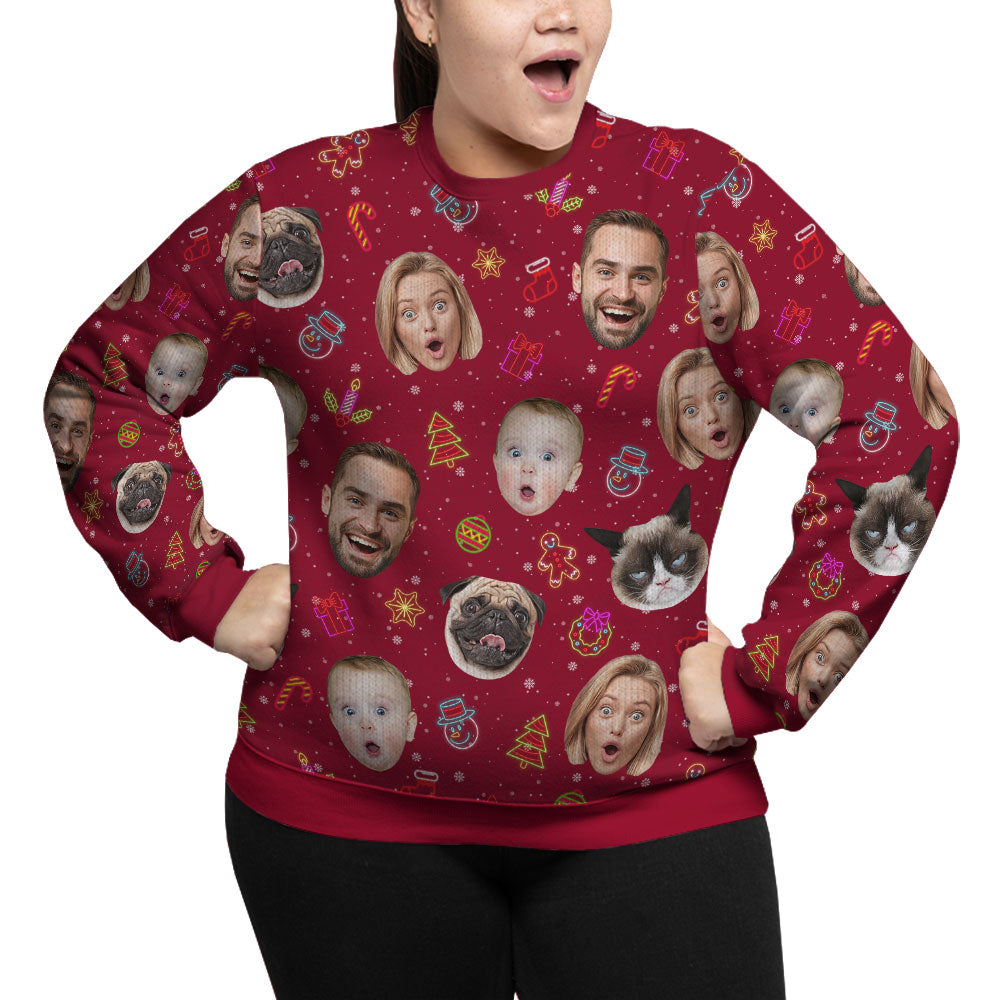 Custom Faces And Pets Plus Size Christmas Sweater