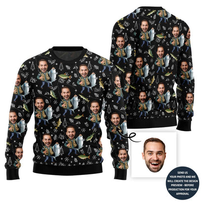 Custom Faces Fishing Funny Christmas Sweater For Men