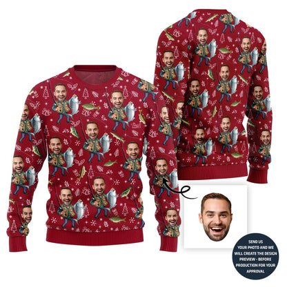 Custom Faces Fishing Funny Christmas Sweater For Men