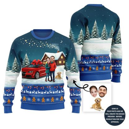 Custom Faces Pet And Car Christmas Sweater